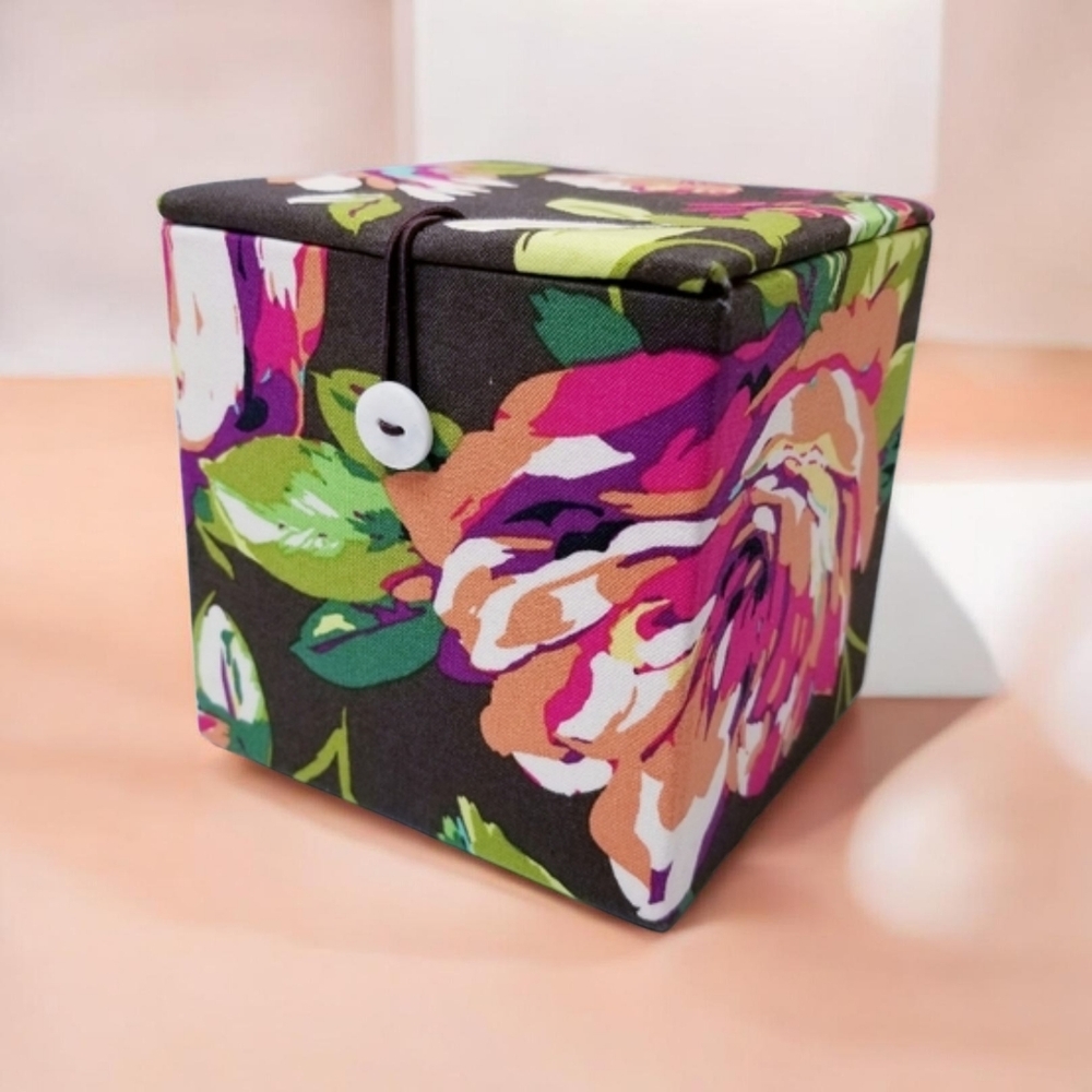 Vera Bradley Brown Floral Padded Keepsake Box Pink Lining Storage